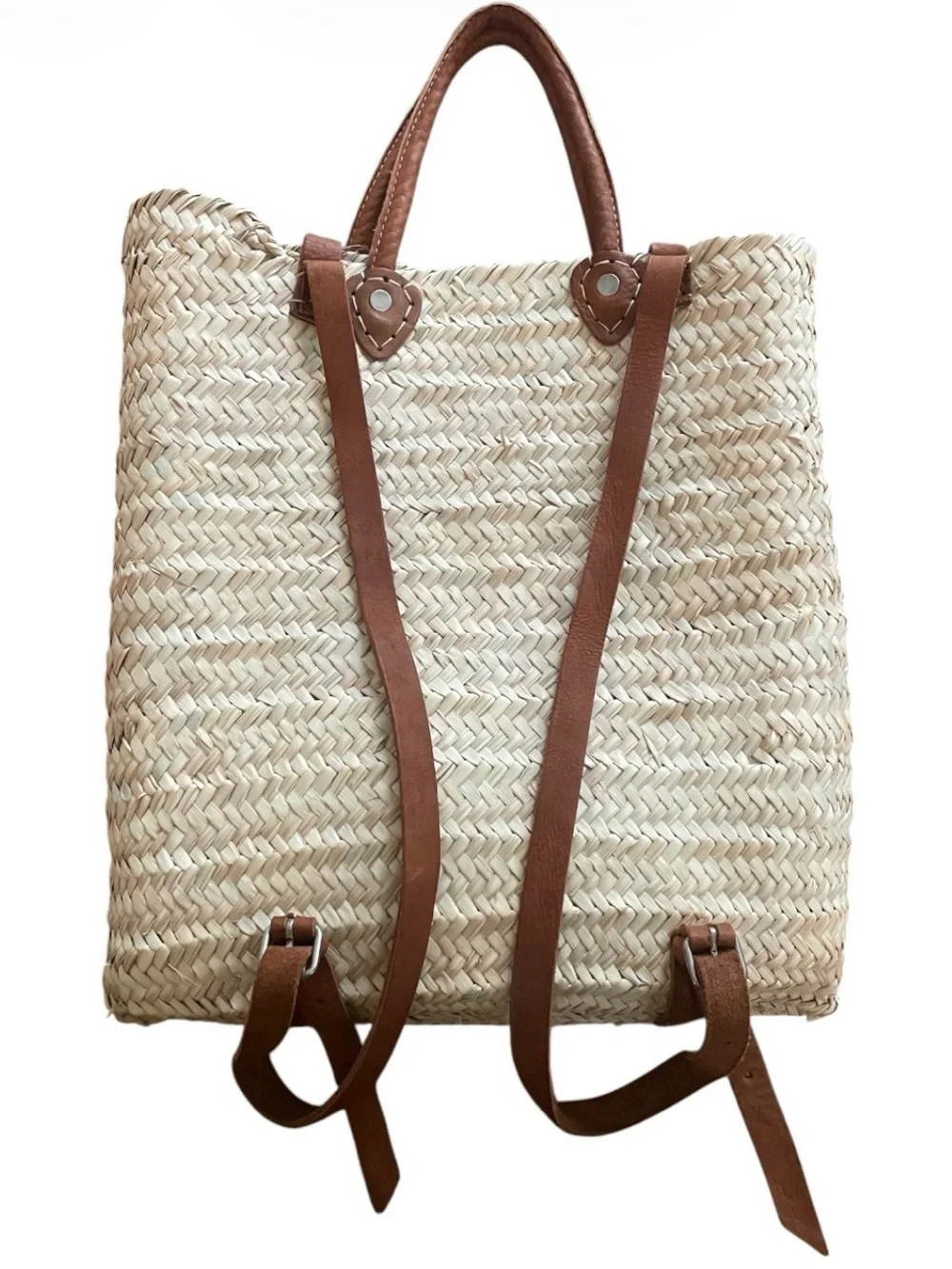 French Market Woven Straw Backpack | Leather Trim | Provence Summer